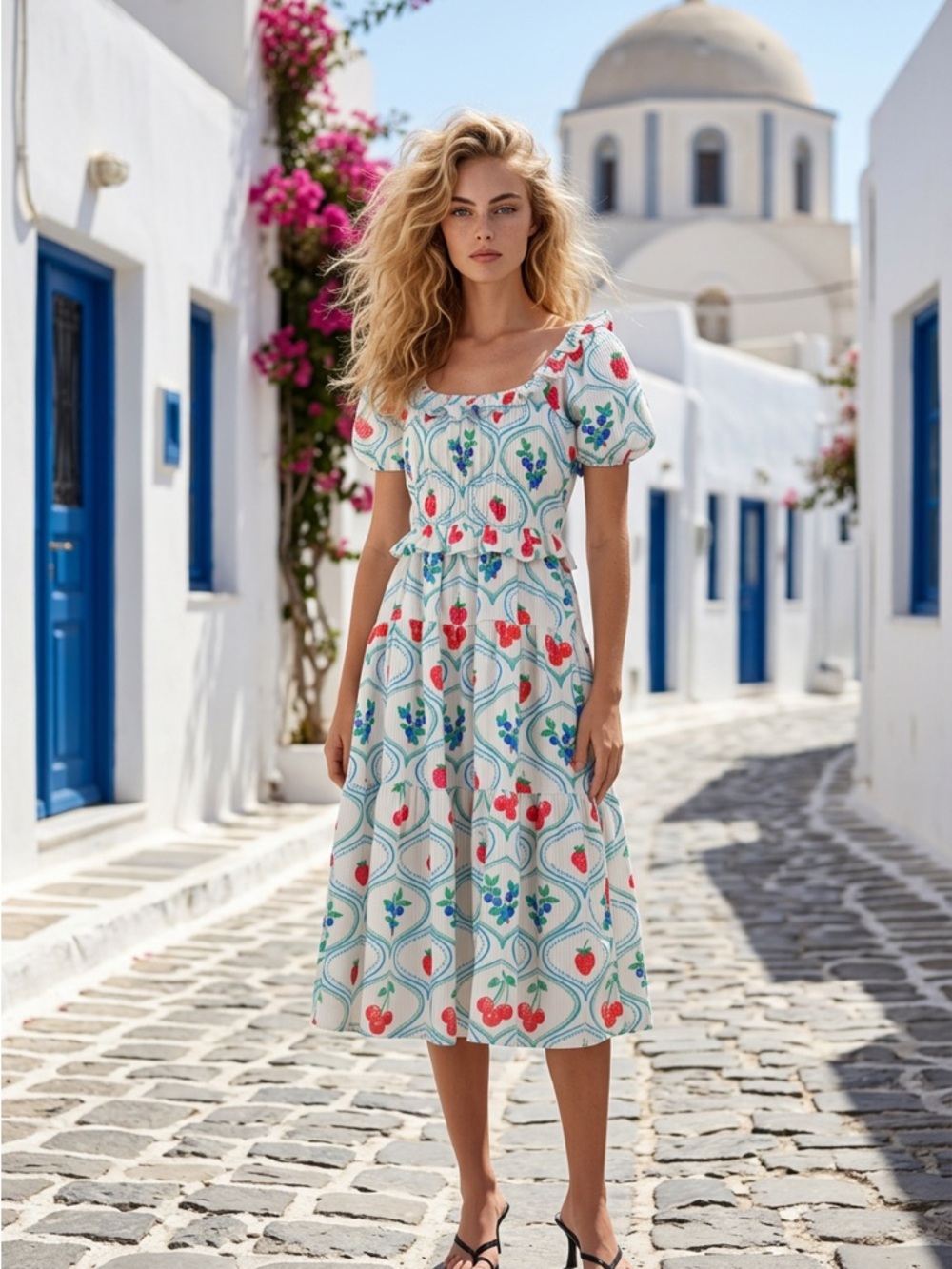 US TOGETHER Women’s Printed MIDI Fruit Dress